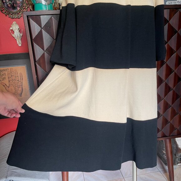 Vintage Lilli Ann Knit Black Cream Mod Dress Coat with Scarf Set Sz Medium - Picture 7 of 14